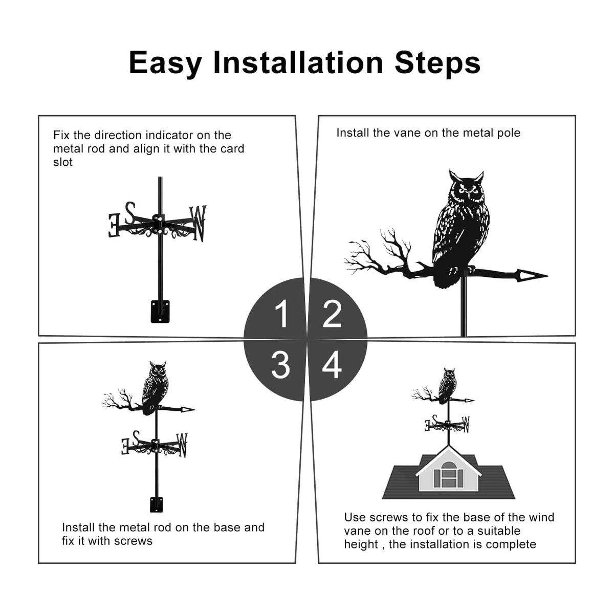 Eulen-Windfahne aus Eisen als dekorative Gartenfiguren für die Heimdekoration - Bild 5