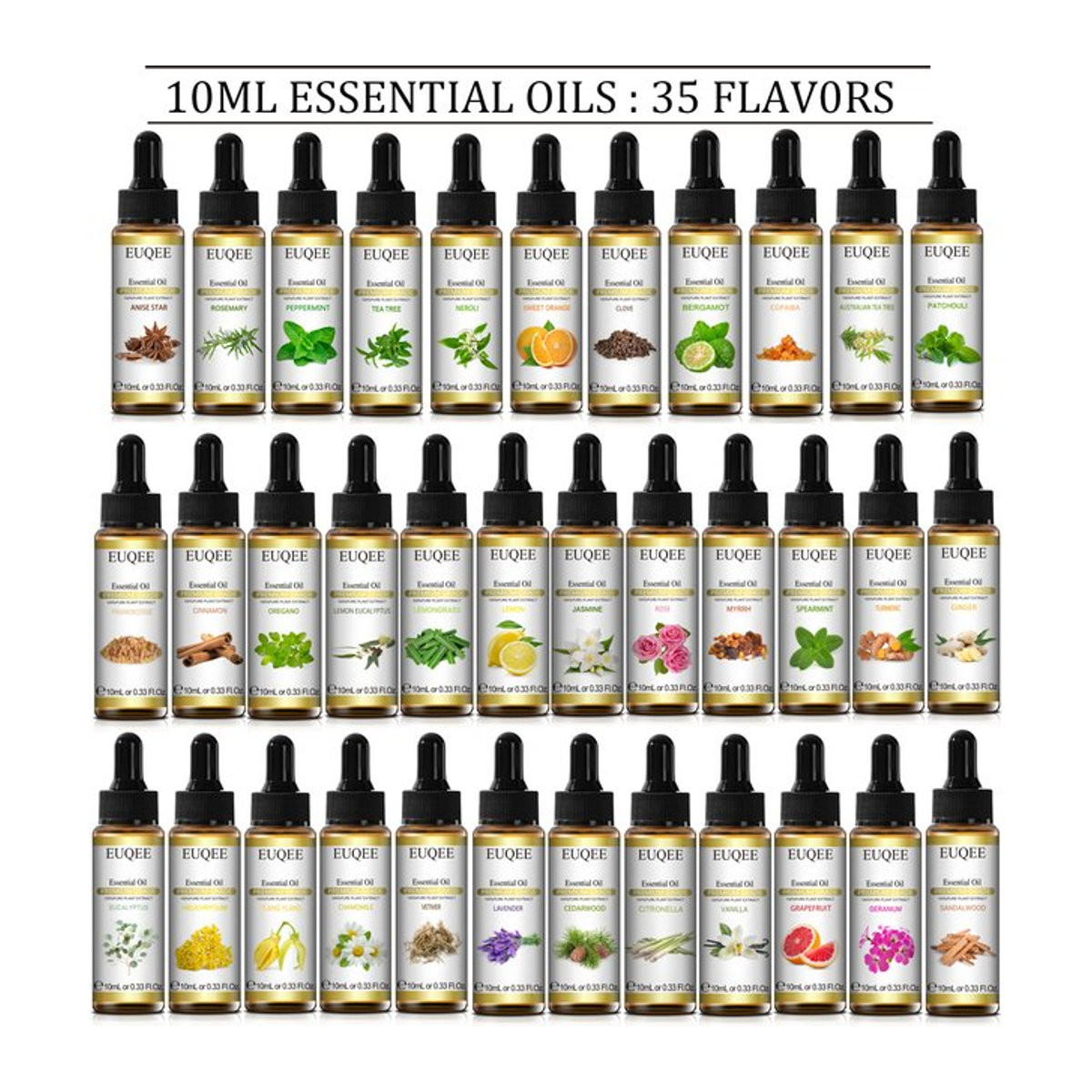EUQEE Ätherische Öle Set mit Tropfer, Natürliche Pflanzenöle für Diffusor: Lavendel, Minze, Jasmin, Eukalyptus und Neroli, 10 ml pro Flasche - Bild 1