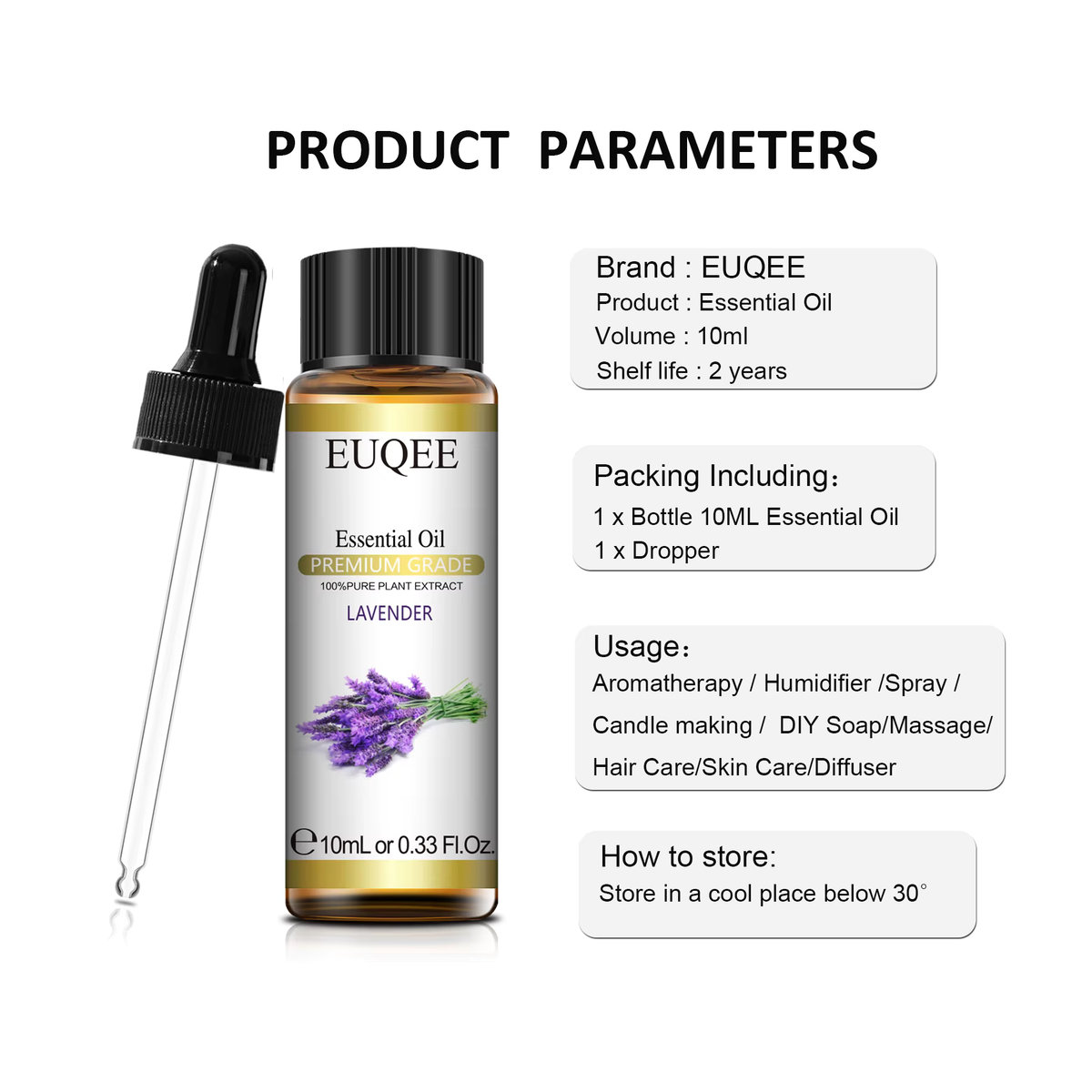 EUQEE Ätherische Öle Set mit Tropfer, Natürliche Pflanzenöle für Diffusor: Lavendel, Minze, Jasmin, Eukalyptus und Neroli, 10 ml pro Flasche - Bild 2