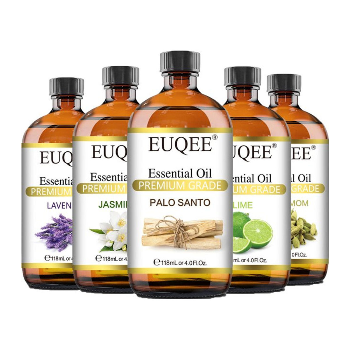 EUQEE Ätherische Pflanzenöle Set für Diffusor, 5 verschiedene Düfte in braunen Glasflaschen, 118 ml - Bild 1