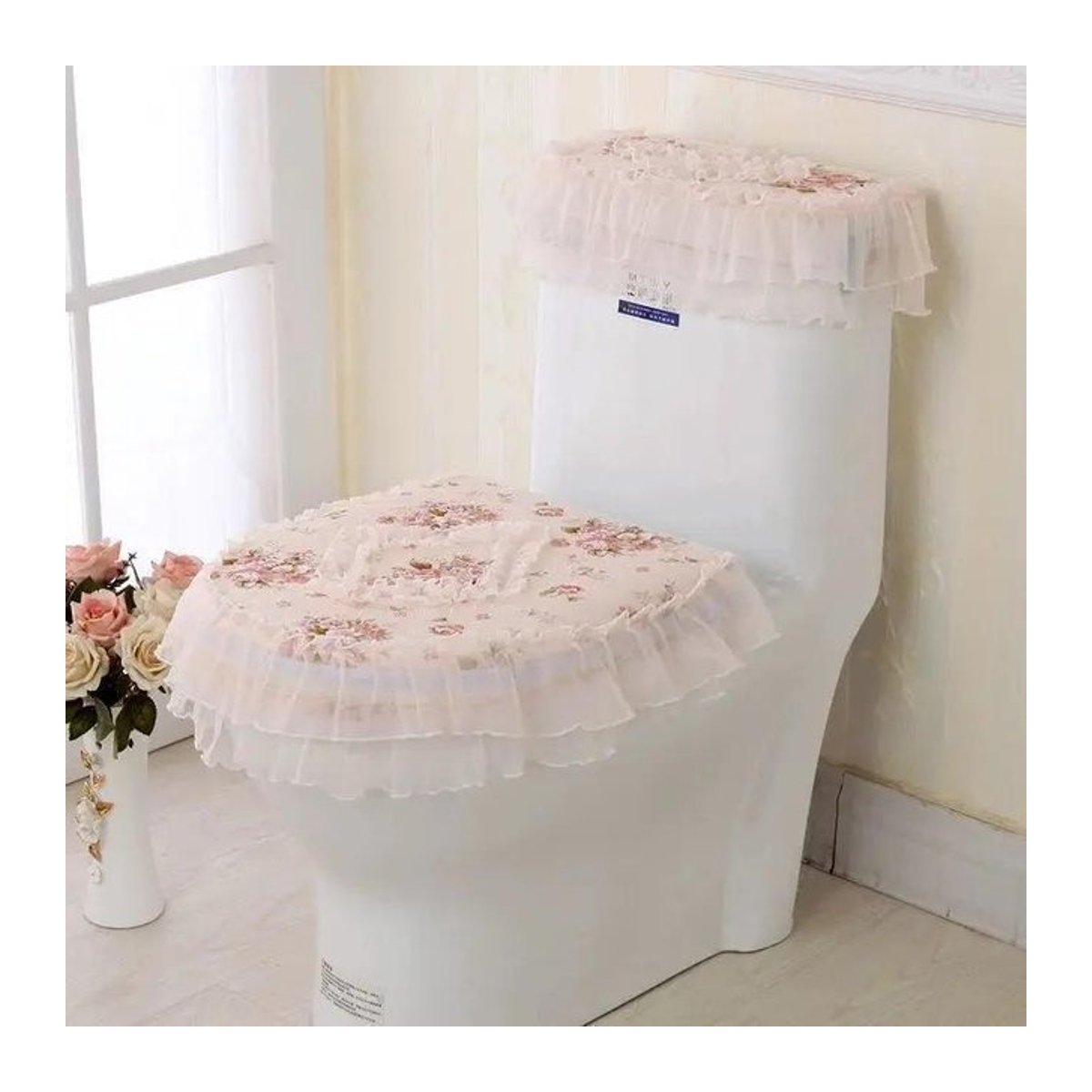 Europäisches WC-Sitzkissen mit Jacquard-Quaste und Spitze sowie besticktem Perlenanhänger als Toilettensitzmatte mit Reißverschluss zum Schutz des Toilettendeckels - Bild 1