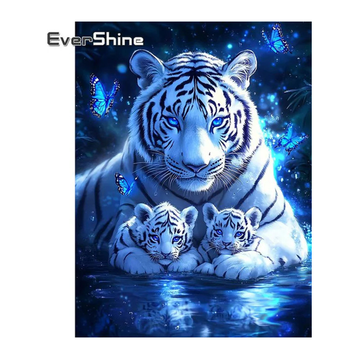 EverShine 5D-Diamant-Mosaik DIY-Gemälde Tiger und Schmetterling in Blau mit runden Strasssteinen für Anfänger - Bild 1