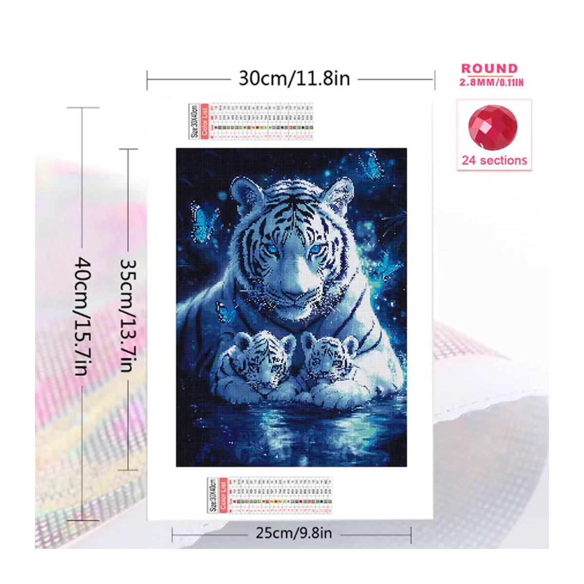 EverShine 5D-Diamant-Mosaik DIY-Gemälde Tiger und Schmetterling in Blau mit runden Strasssteinen für Anfänger - Bild 2