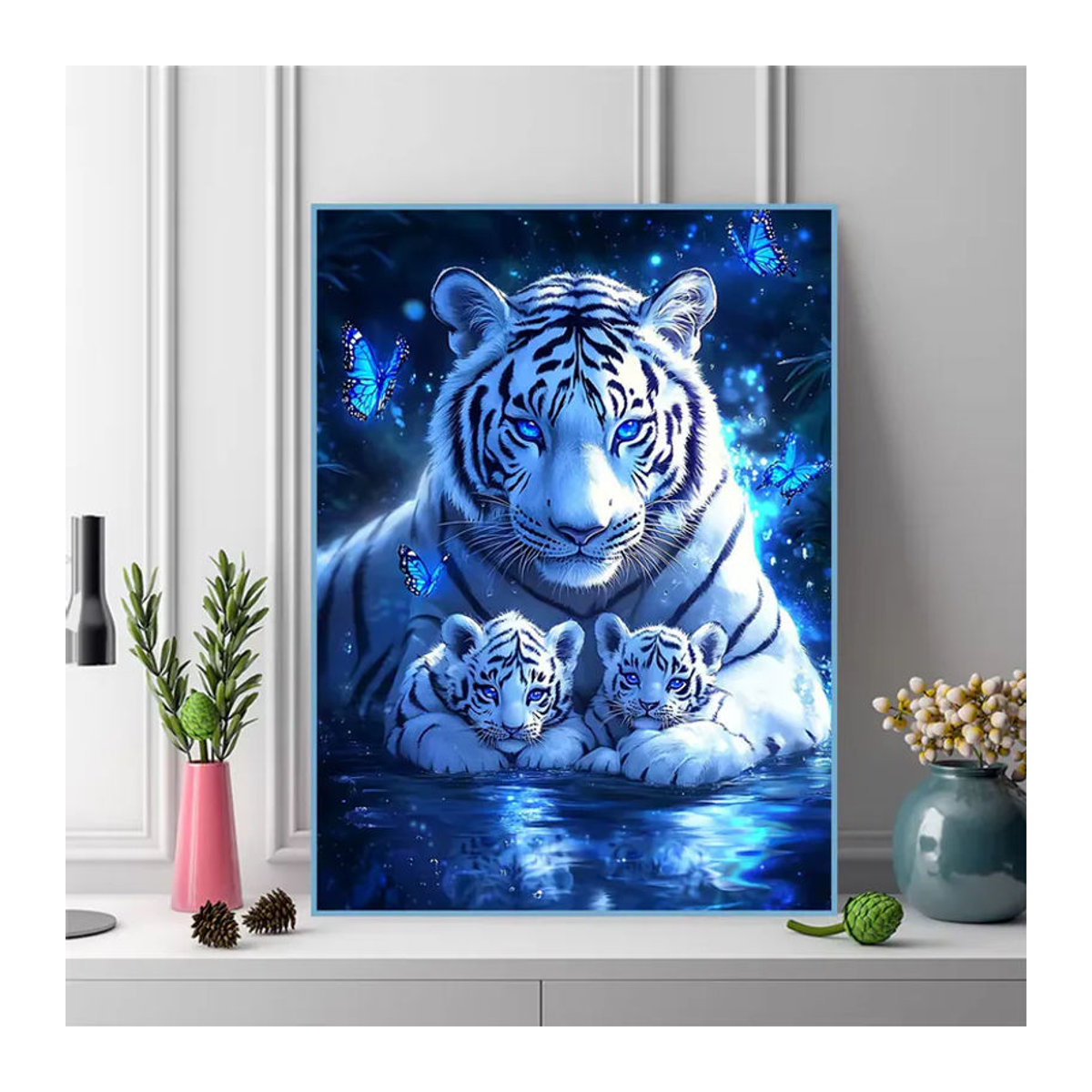 EverShine 5D-Diamant-Mosaik DIY-Gemälde Tiger und Schmetterling in Blau mit runden Strasssteinen für Anfänger - Bild 3