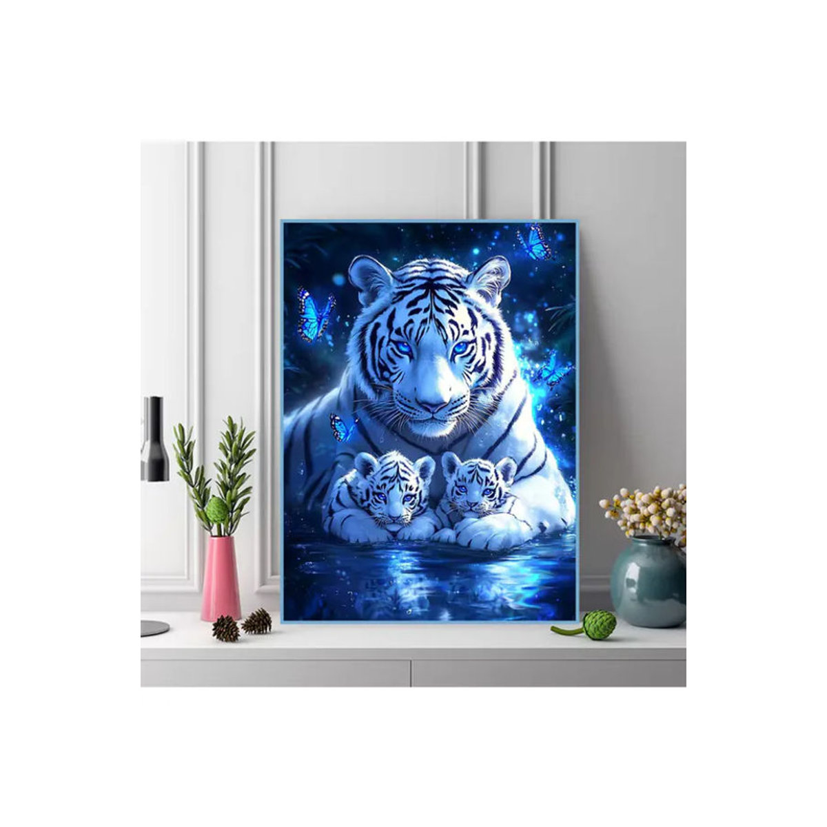 EverShine 5D-Diamant-Mosaik DIY-Gemälde Tiger und Schmetterling in Blau mit runden Strasssteinen für Anfänger - Bild 4
