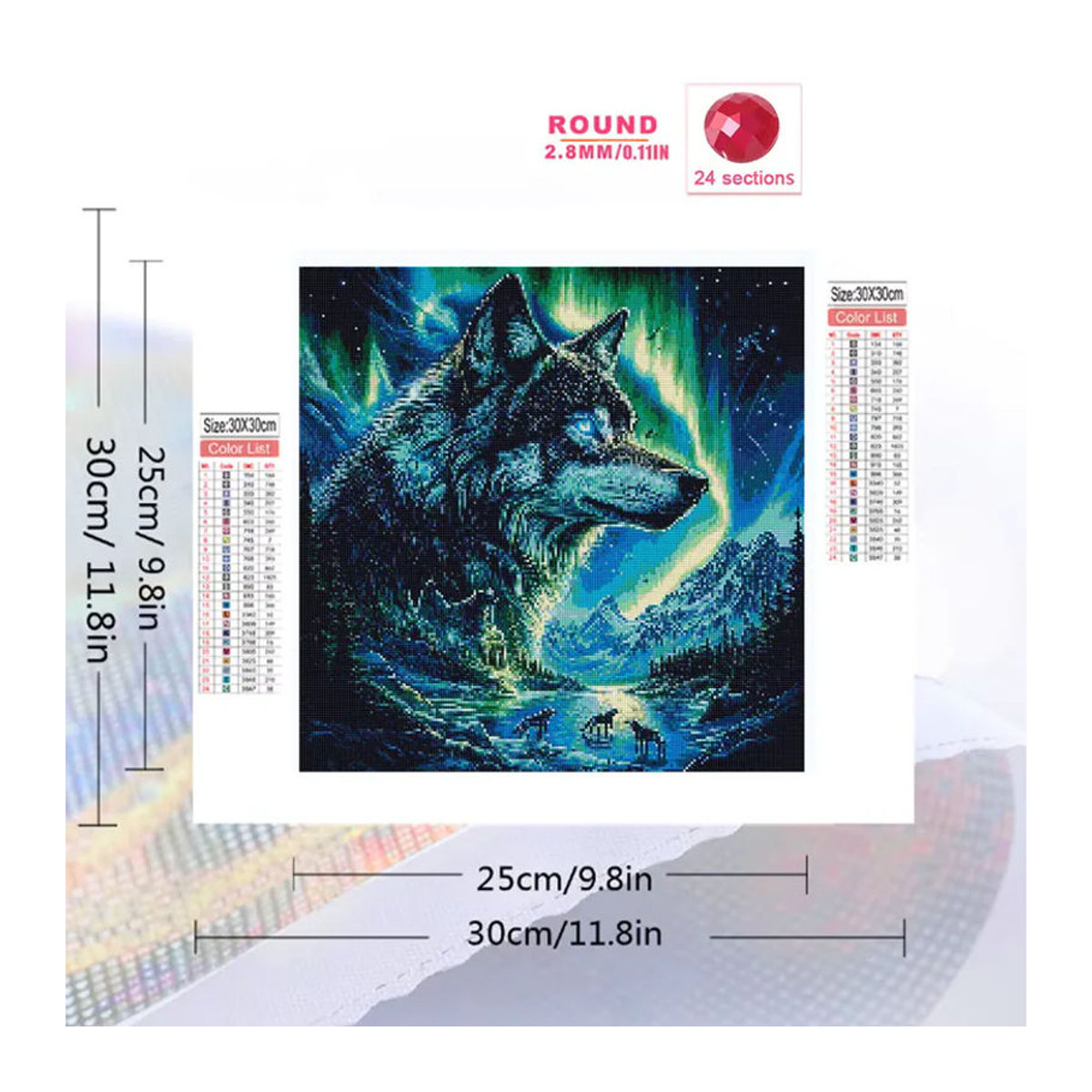 EverShine 5D Diamant-Stickerei Wolf als mehrfarbiges Tierbild mit Kristall-Strass und quadratischem Diamant-Mosaik zur Dekoration - Bild 2