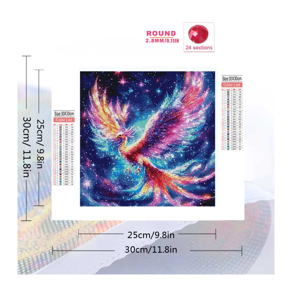 EverShine 5D DIY Diamant-Stickerei Phönix Mosaik Set, mehrfarbiges abstraktes Strass-Diamantmalerei Set für Hobby und Dekoration, vollquadratisch - Bild 2
