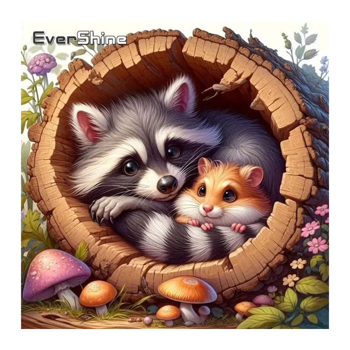 EverShine 5D DIY Diamantmalerei Waschbär und Bär Bastelset mit unregelmäßigen runden Diamanten in Mehrfarbig für Kinder und Hobby - Bild 1