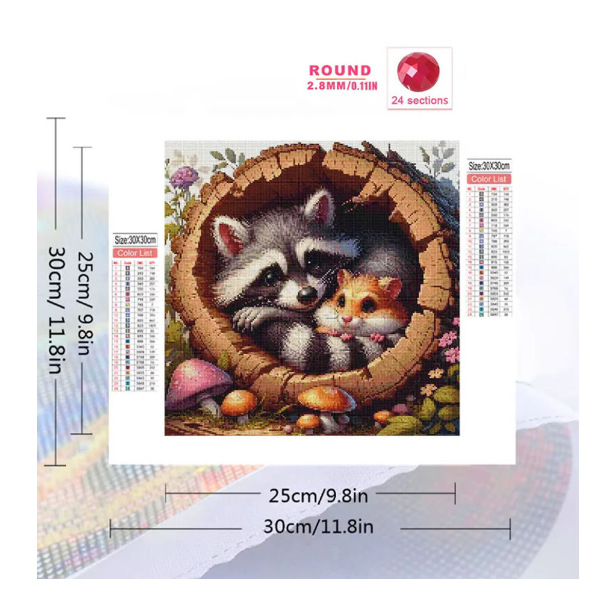 EverShine 5D DIY Diamantmalerei Waschbär und Bär Bastelset mit unregelmäßigen runden Diamanten in Mehrfarbig für Kinder und Hobby - Bild 2