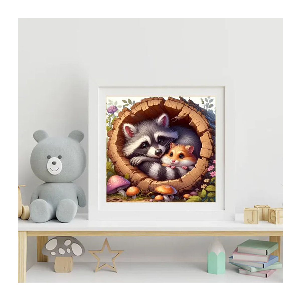 EverShine 5D DIY Diamantmalerei Waschbär und Bär Bastelset mit unregelmäßigen runden Diamanten in Mehrfarbig für Kinder und Hobby - Bild 3