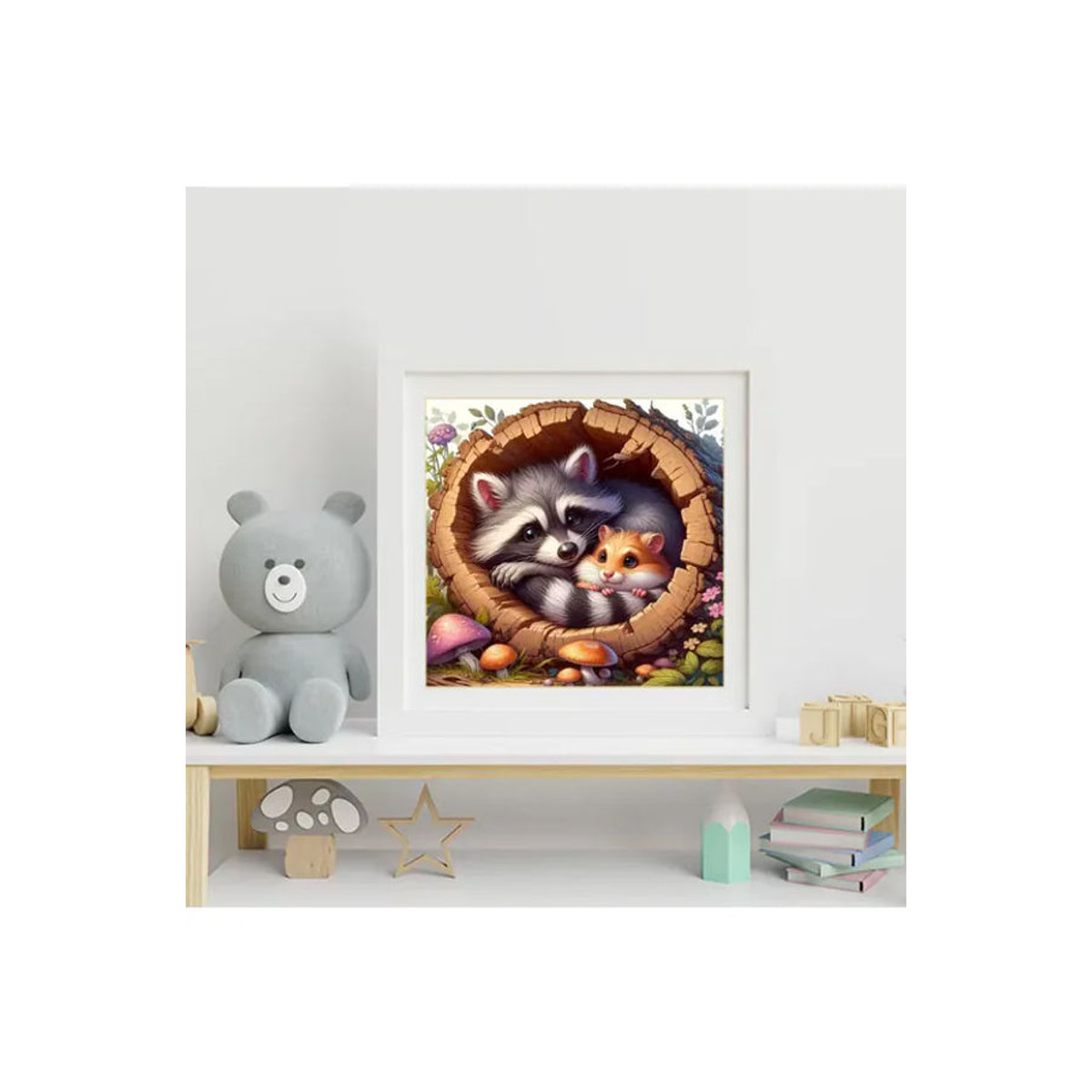 EverShine 5D DIY Diamantmalerei Waschbär und Bär Bastelset mit unregelmäßigen runden Diamanten in Mehrfarbig für Kinder und Hobby - Bild 4