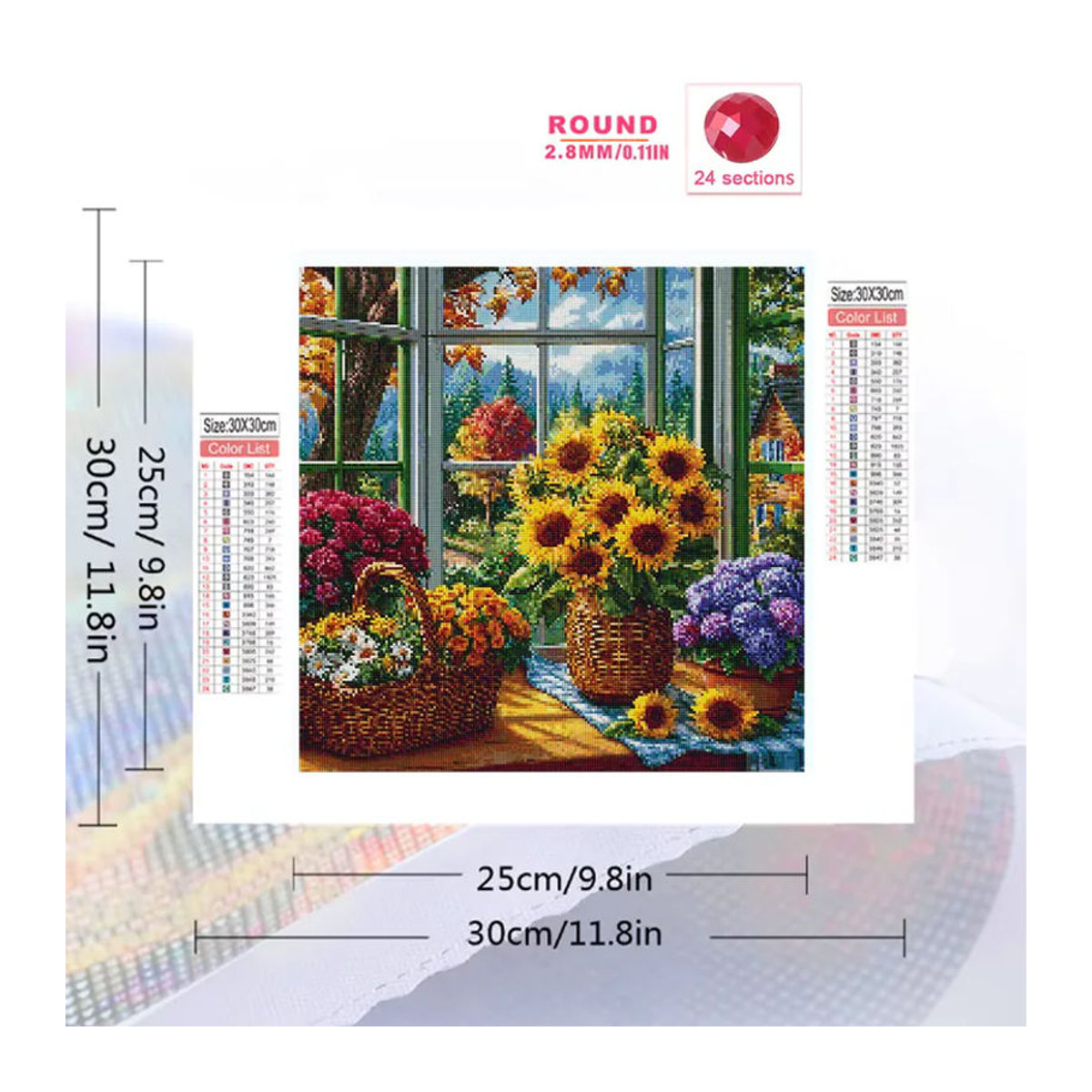 Evershine Diamant-Gemälde Blumenhaus mit Sonnenblumen und Gänseblümchen, mehrfarbiges Strass-Mosaik in quadratischer Form zur Dekoration - Bild 2