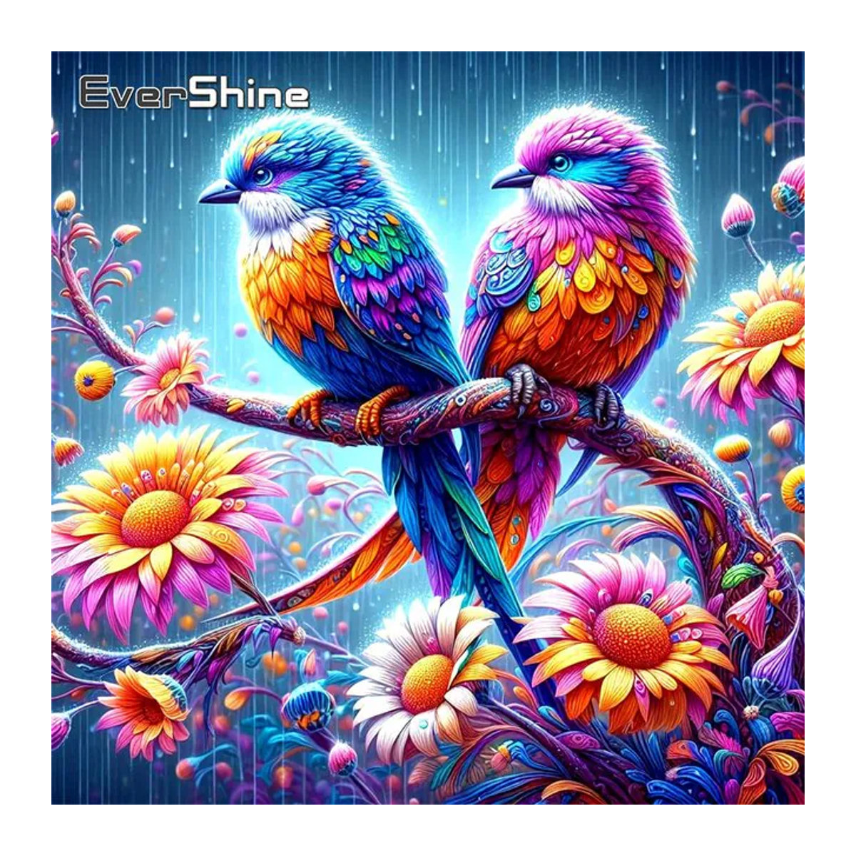 Evershine Diamant-Gemälde mit Tier- und Vogelmotiv, mehrfarbiges Strass-Stickerei-Set mit Blumen-Mosaikmuster für Erwachsene und Anfänger, quadratisch - Bild 1