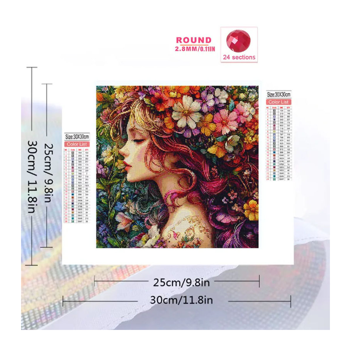 Evershine Diamant-Mosaik DIY Malerei Porträt Mädchen mit Blumen 5D Stickerei mehrfarbig - Bild 2