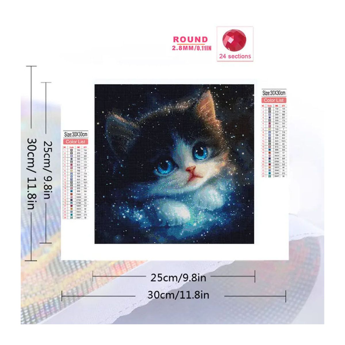 EverShine Diamant-Mosaik Katzenbild als Strass-Stickerei und quadratische Kreuzstich-Diamantmalerei in Mehrfarbig für Kinder - Bild 2