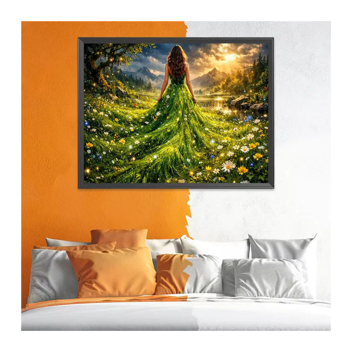 EverShine Diamant-Mosaik-Porträt Mädchen mit Gänseblümchen und Bergmotiv, mehrfarbiges Strass-Stickerei-Bild zur Wandmontage - Bild 3
