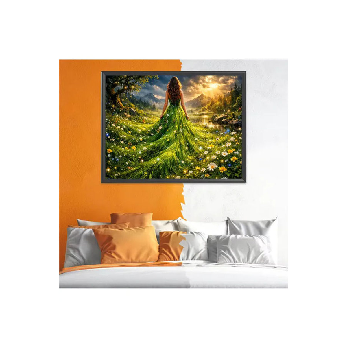 EverShine Diamant-Mosaik-Porträt Mädchen mit Gänseblümchen und Bergmotiv, mehrfarbiges Strass-Stickerei-Bild zur Wandmontage - Bild 4
