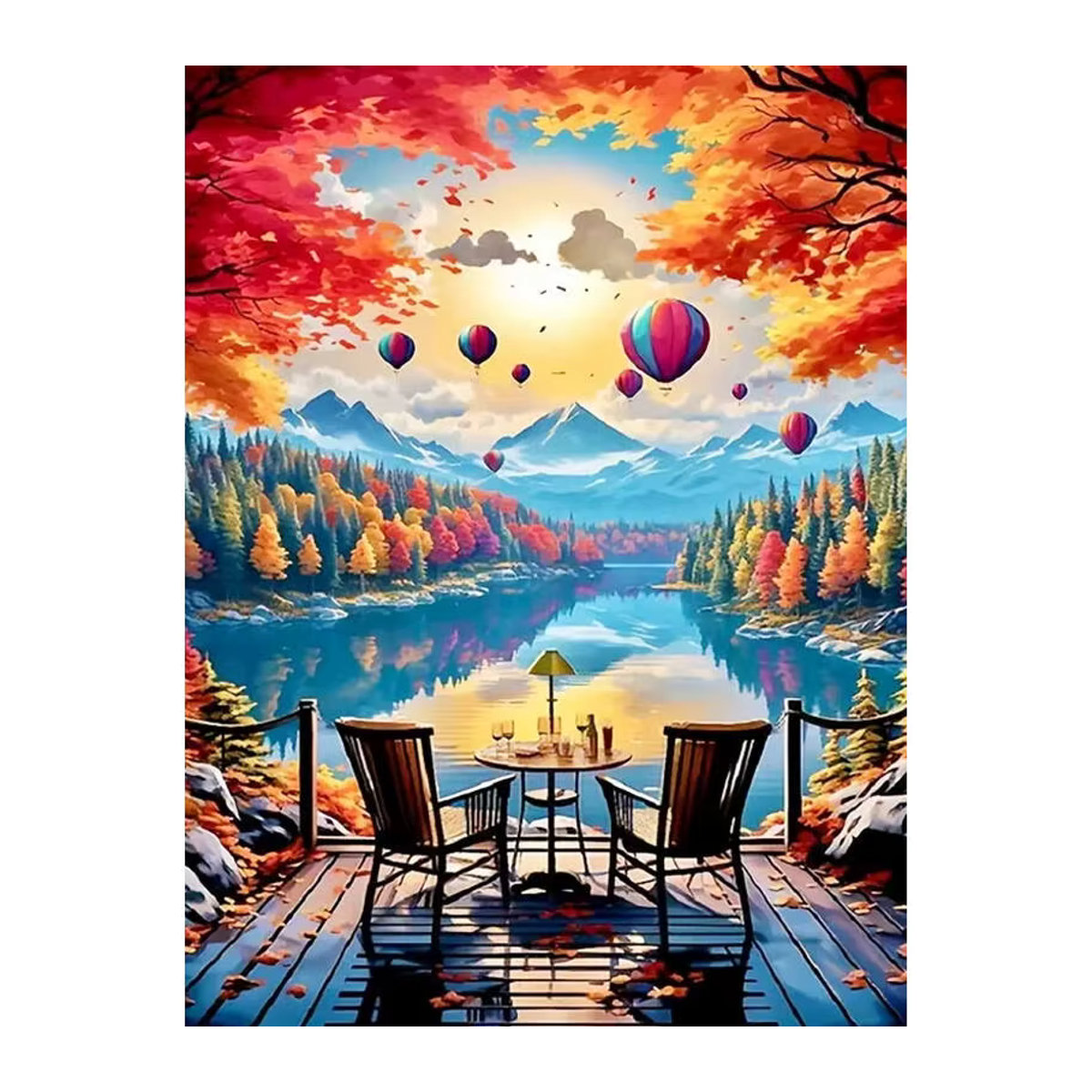 Evershine Diamant-Stickerei Heißluftballon-Gemälde mit See und Berglandschaft, rund, mehrfarbig - Bild 4