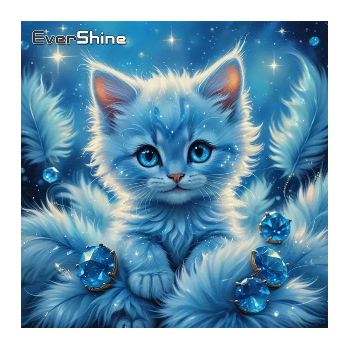 Evershine Diamant-Stickerei Katzen-Mosaik-Bild in Blau für Kinder und Anfänger - Bild 1