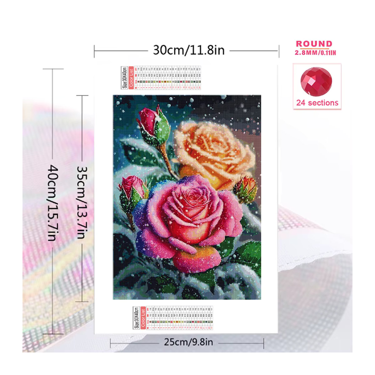 Evershine Diamant Stickerei Rose Blume Bild als DIY Strass Diamant Malerei in Mehrfarbig, Durchmesser: 20 cm - Bild 2