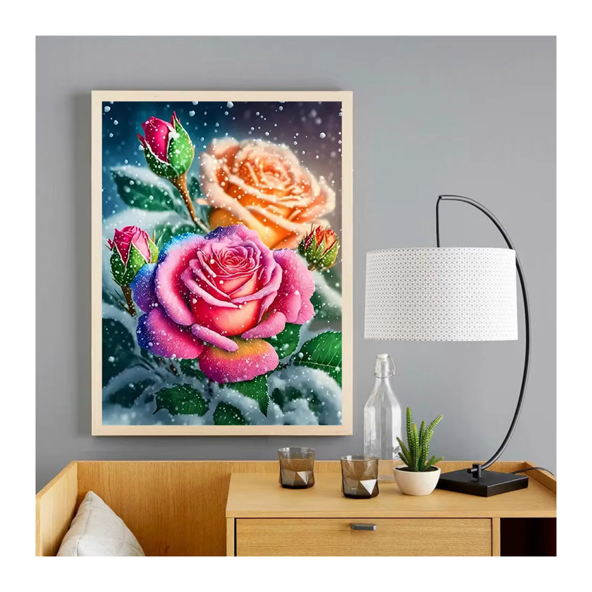 Evershine Diamant Stickerei Rose Blume Bild als DIY Strass Diamant Malerei in Mehrfarbig, Durchmesser: 20 cm - Bild 3