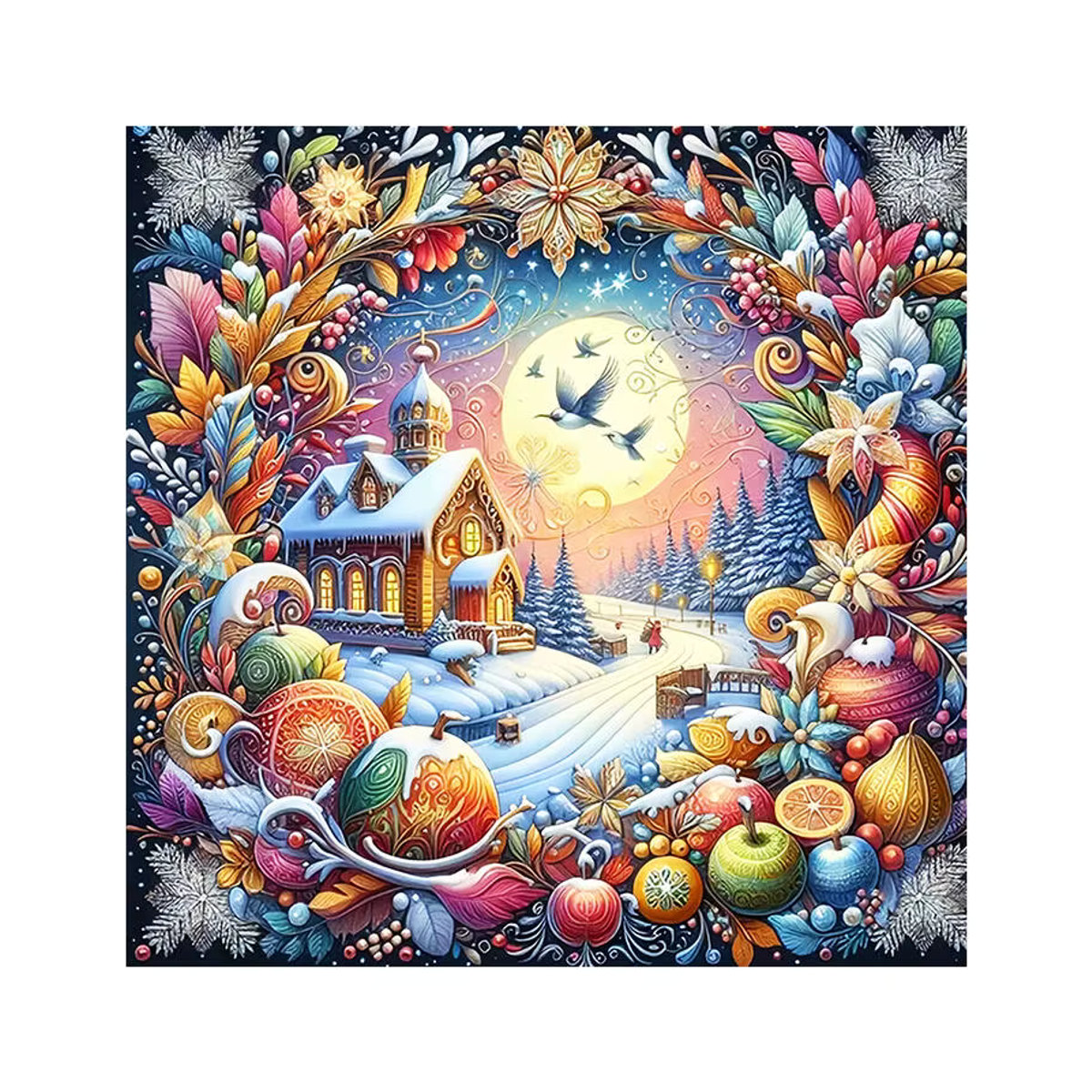Evershine Diamant Stickerei Winter Landschaft mit Haus und Vogel, Mosaik Wandbild Multicolor, B/H: 20 x 20 cm - Bild 4