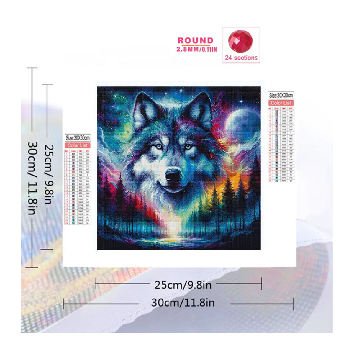 Evershine Diamant-Stickerei Wolf und Mond als Strass-Mosaik Kunsthandwerk in Mehrfarbig - Bild 2
