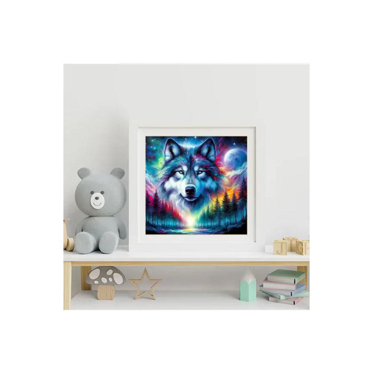 Evershine Diamant-Stickerei Wolf und Mond als Strass-Mosaik Kunsthandwerk in Mehrfarbig - Bild 4