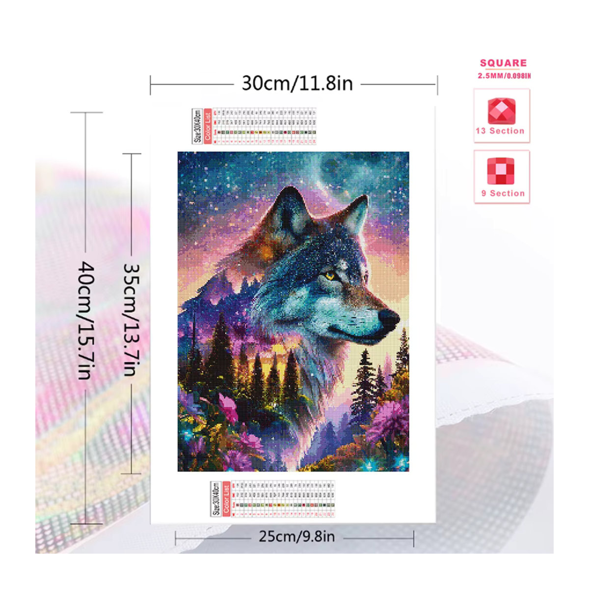 Evershine Diamantgemälde Wolf im Sternenhimmel als Mosaik-Diamantstickerei in Mehrfarbig, Hochformat - Bild 2