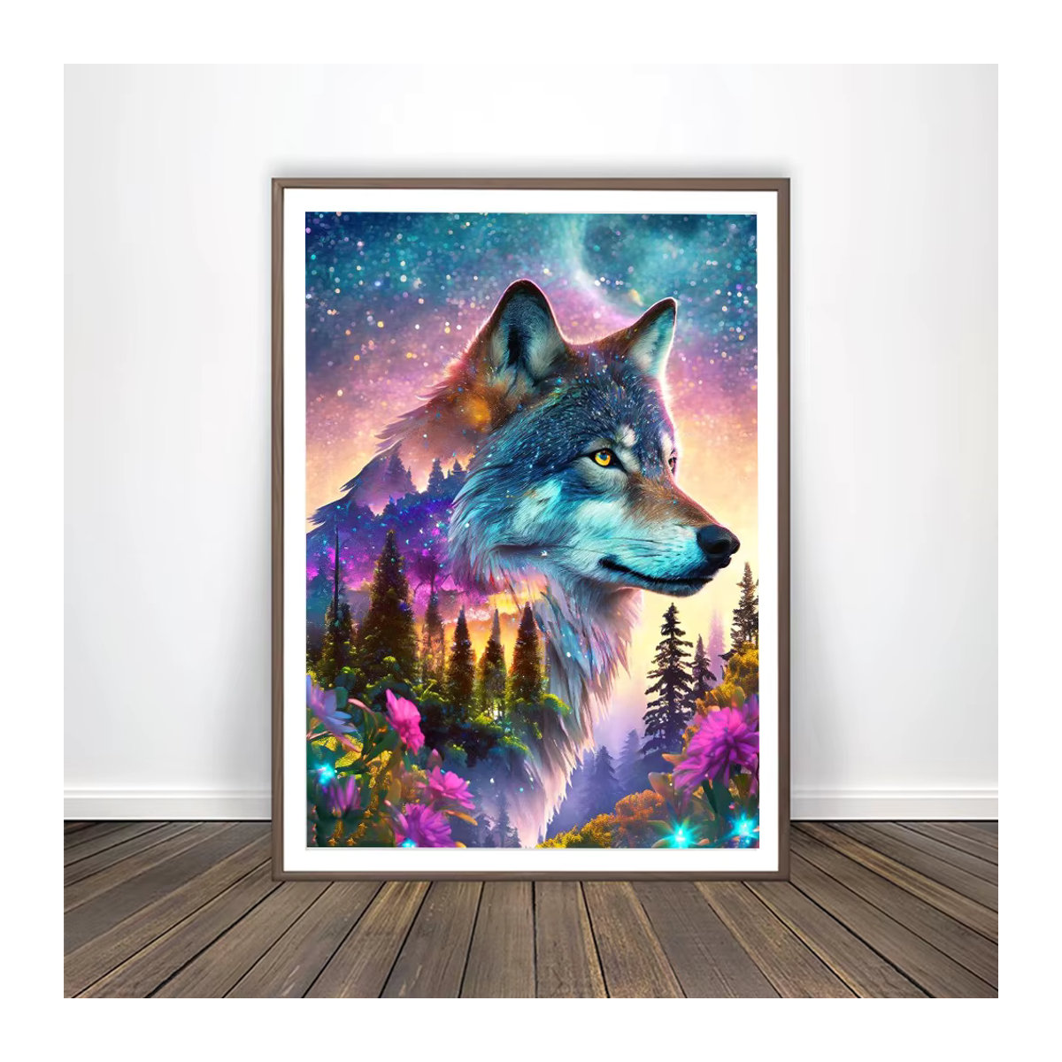 Evershine Diamantgemälde Wolf im Sternenhimmel als Mosaik-Diamantstickerei in Mehrfarbig, Hochformat - Bild 3