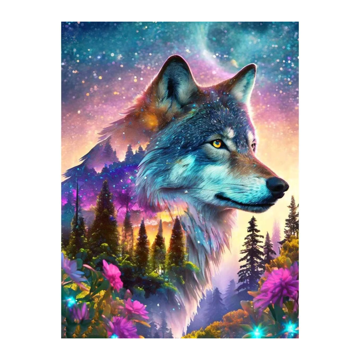 Evershine Diamantgemälde Wolf im Sternenhimmel als Mosaik-Diamantstickerei in Mehrfarbig, Hochformat - Bild 4