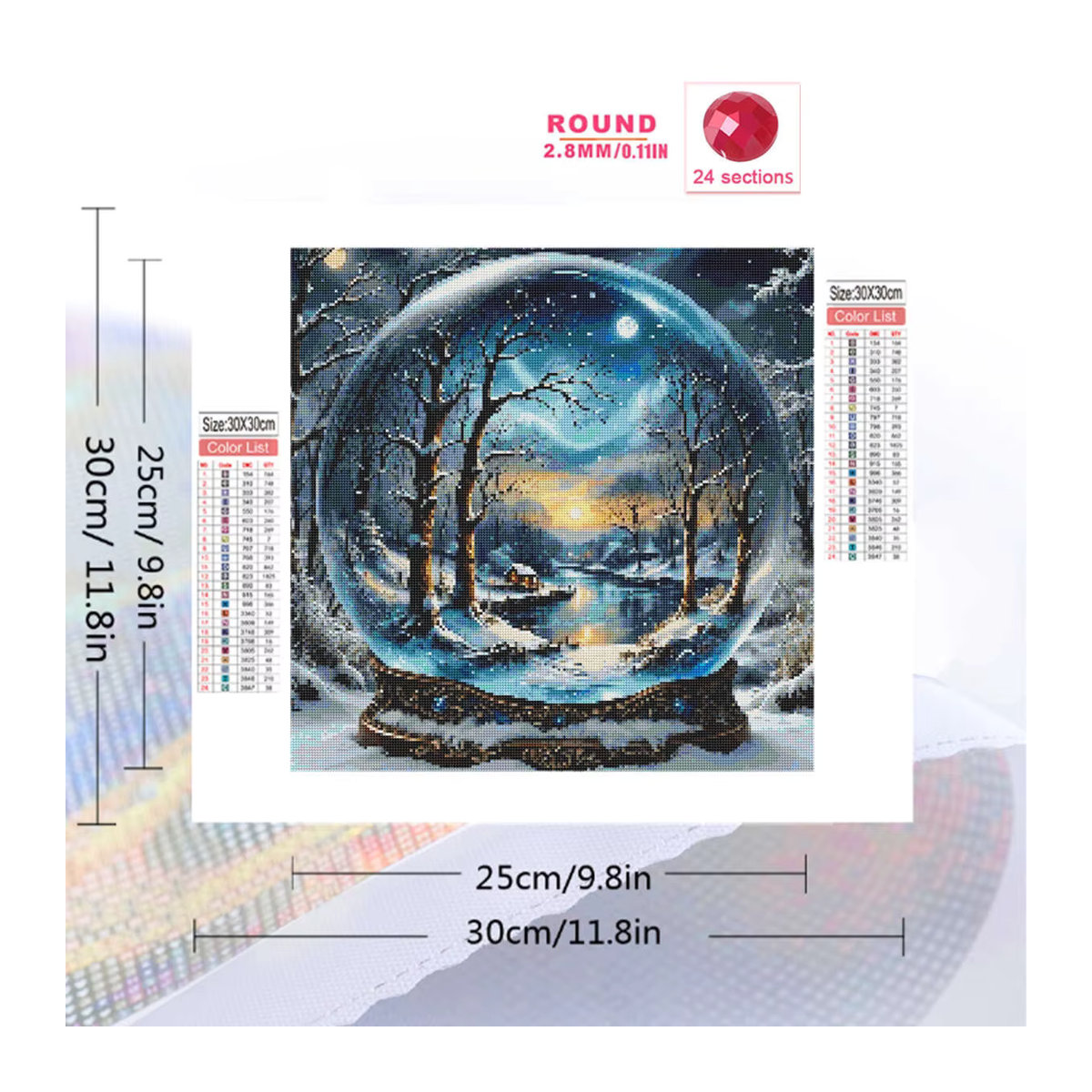 EverShine Diamantmalerei DIY Landschaft mit Schnee, See und Bäumen in Blau, rund und stehend - Bild 2