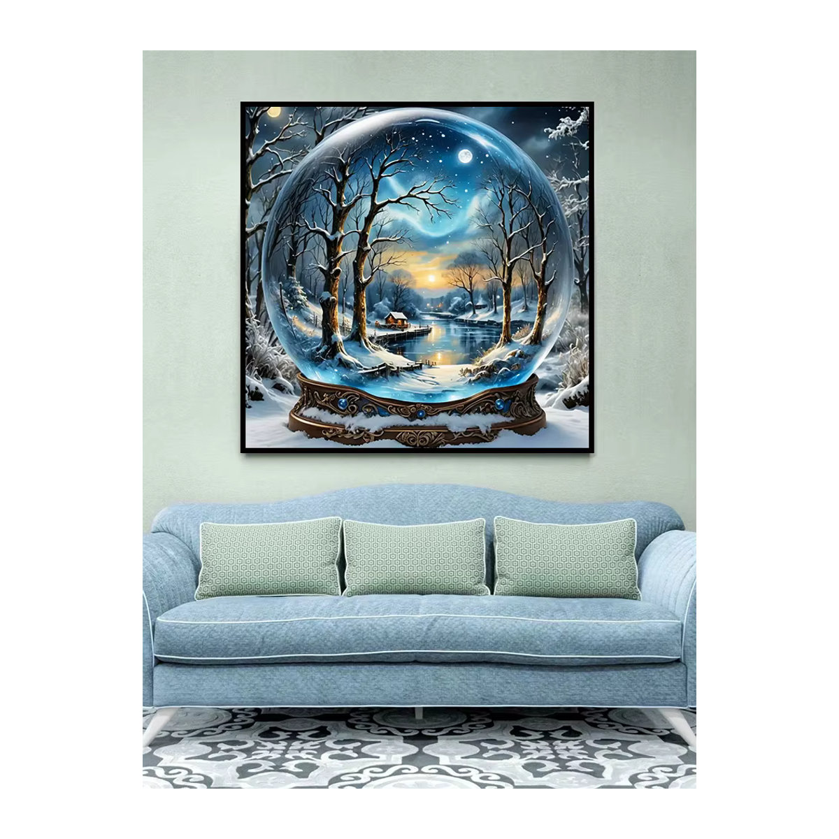 EverShine Diamantmalerei DIY Landschaft mit Schnee, See und Bäumen in Blau, rund und stehend - Bild 4