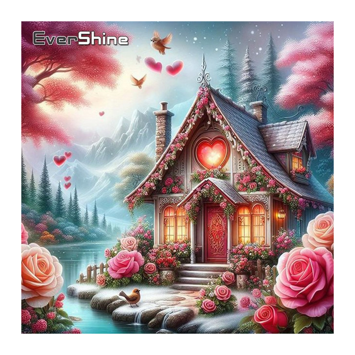 Evershine Diamantmalerei DIY Mosaik Set mit Landschaft, Haus und Blumen in Mehrfarbig - Bild 1