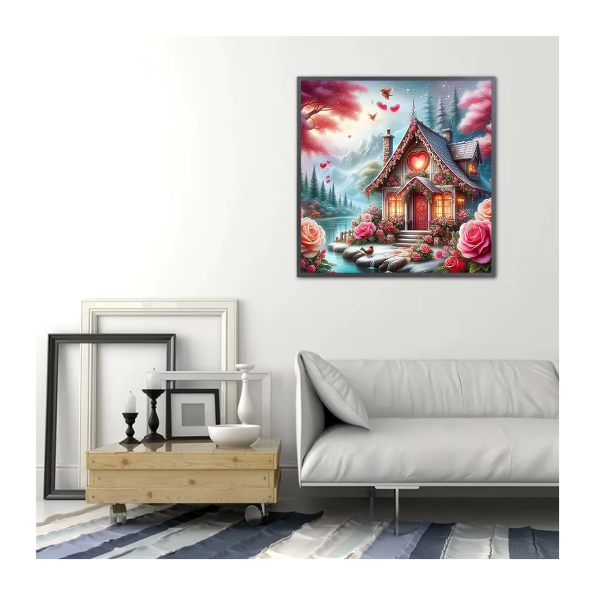 Evershine Diamantmalerei DIY Mosaik Set mit Landschaft, Haus und Blumen in Mehrfarbig - Bild 3