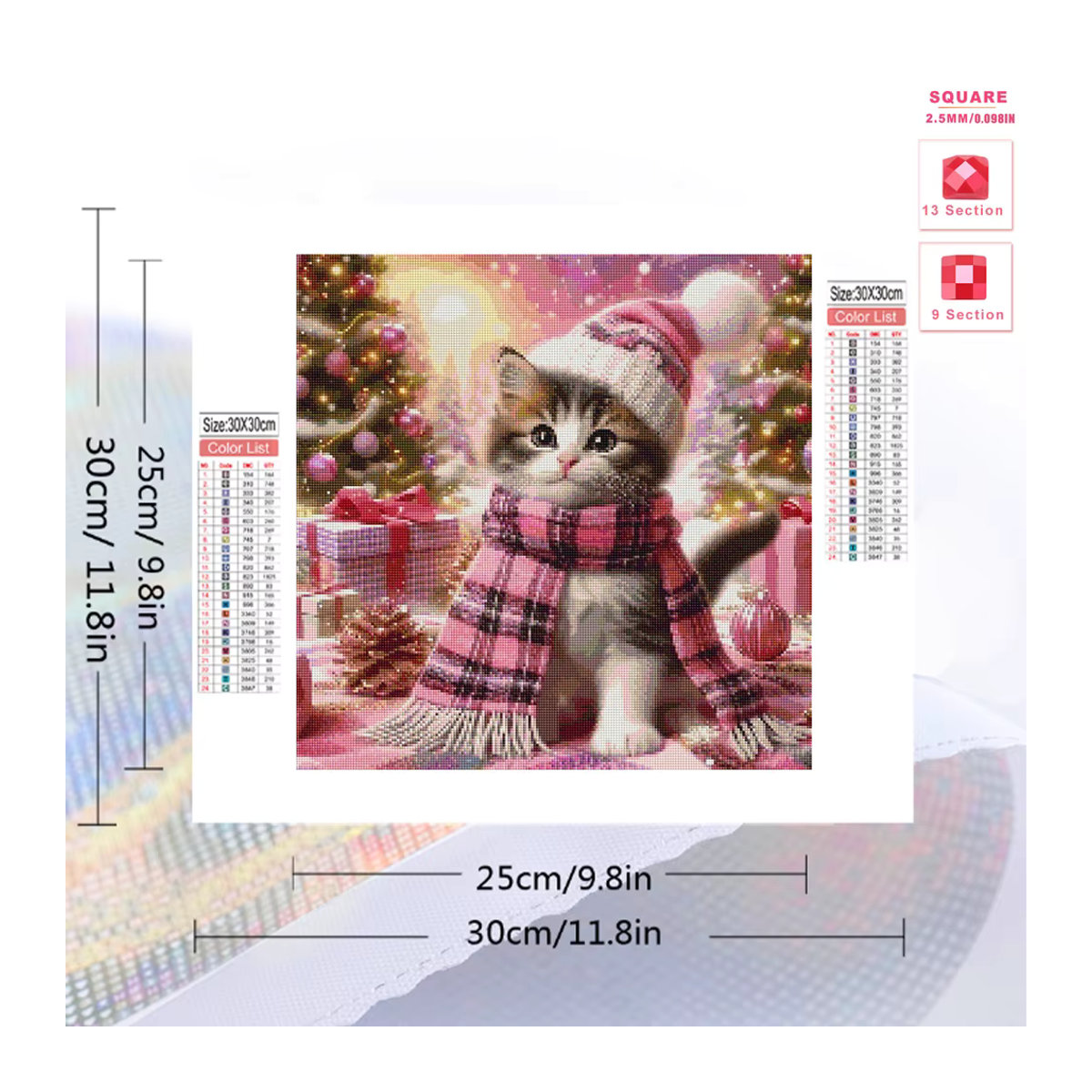 Evershine Diamantmalerei Katze und Weihnachtsbaum als rundes Mosaik-Stickerei-Set in Mehrfarbig - Bild 2