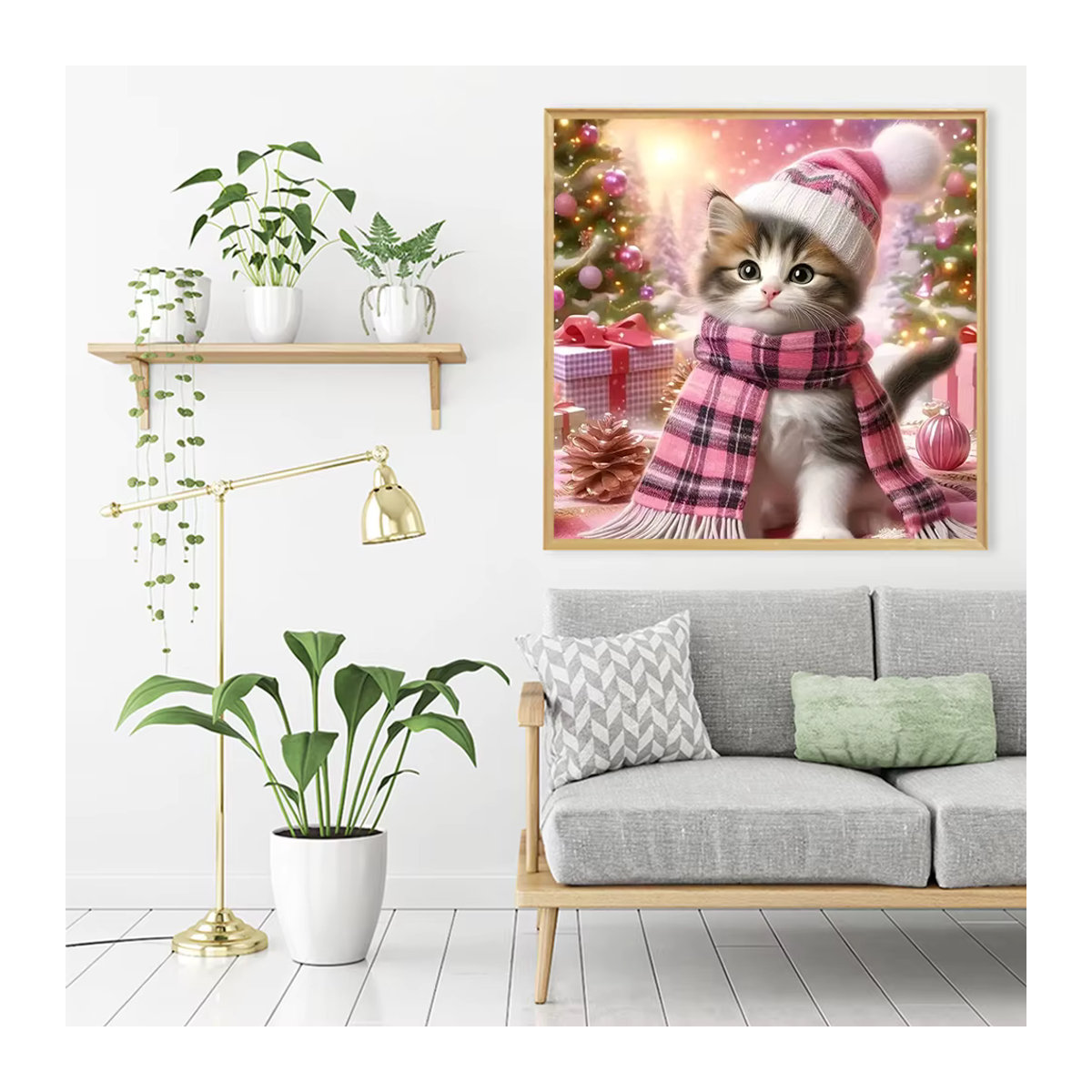 Evershine Diamantmalerei Katze und Weihnachtsbaum als rundes Mosaik-Stickerei-Set in Mehrfarbig - Bild 3