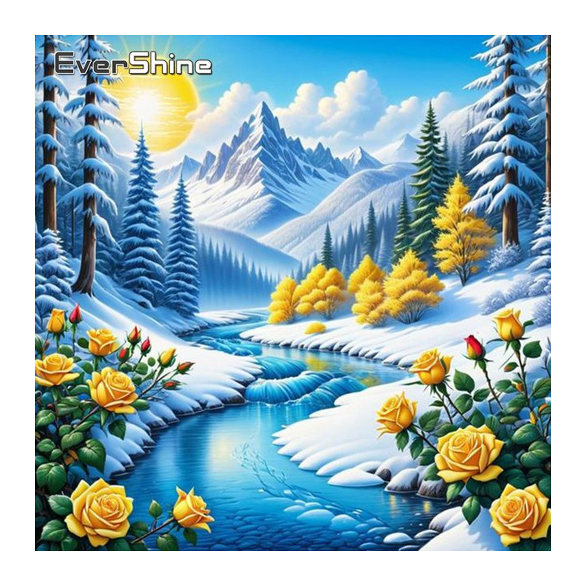 Evershine Diamantmalerei Landschaft und Blumen als Mosaik-Strass-Bild für die Wandmontage, mehrfarbig - Bild 1