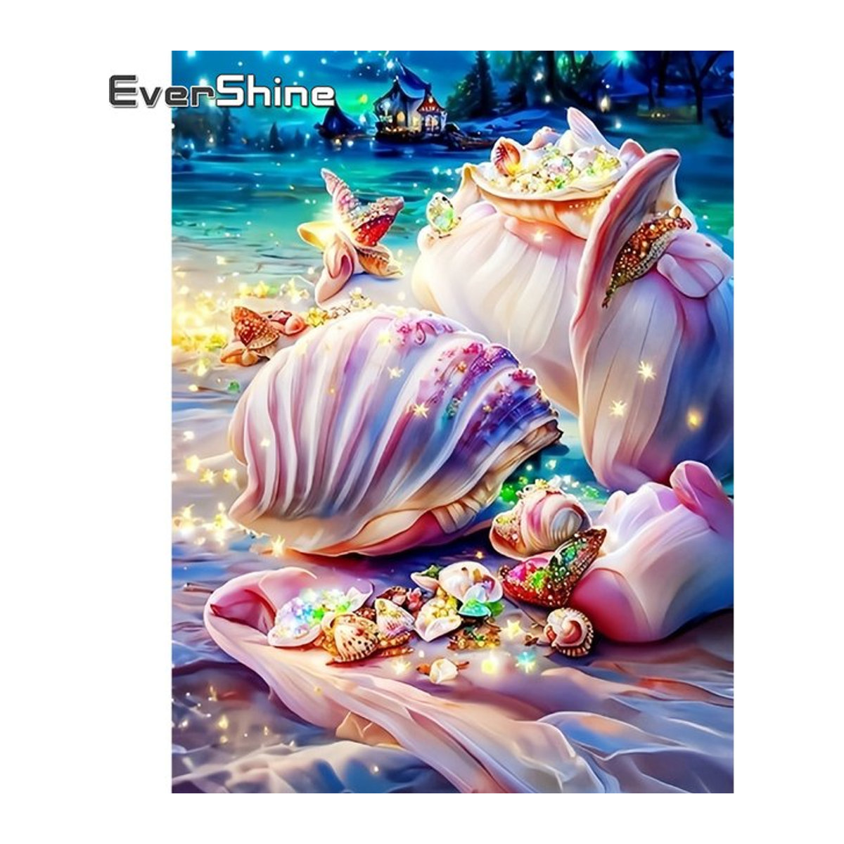 Evershine Diamantmalerei Maritimes Landschafts-Mosaik mit Seestern und Muscheln, Rund, Mehrfarbig - Bild 1