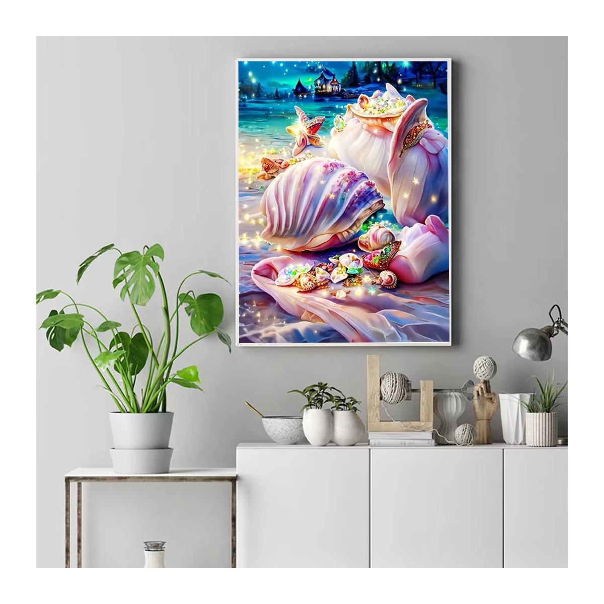 Evershine Diamantmalerei Maritimes Landschafts-Mosaik mit Seestern und Muscheln, Rund, Mehrfarbig - Bild 3