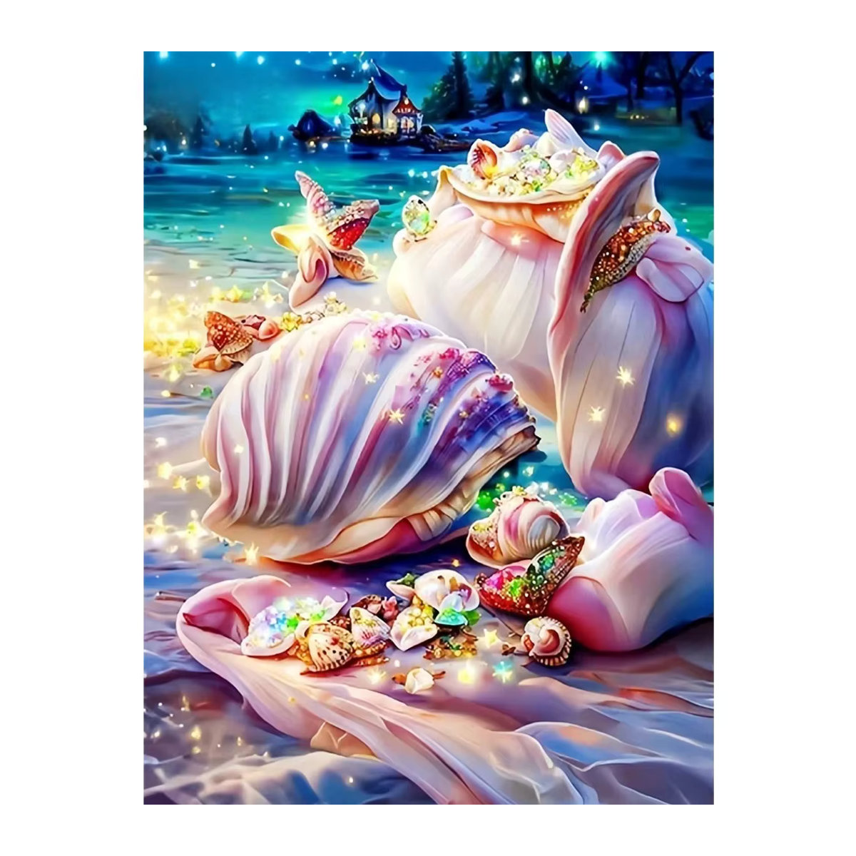 Evershine Diamantmalerei Maritimes Landschafts-Mosaik mit Seestern und Muscheln, Rund, Mehrfarbig - Bild 4