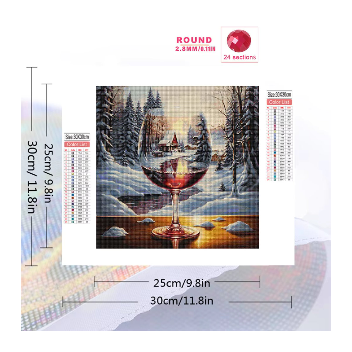 Evershine Diamantmalerei Rotwein-Glas Landschaft als mehrfarbiges Mosaik-Stickset mit Glassteinen und quadratischem Design - Bild 2