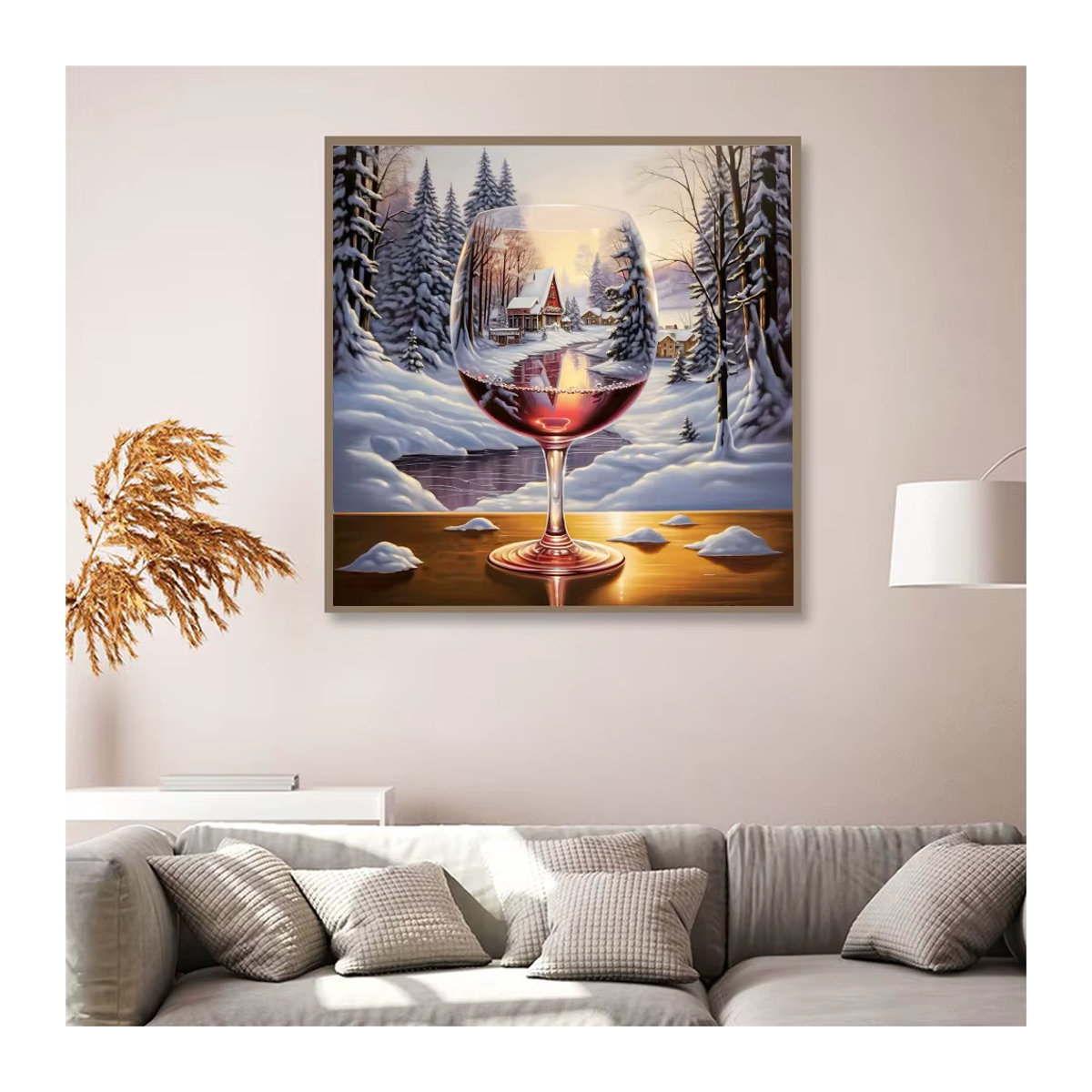 Evershine Diamantmalerei Rotwein-Glas Landschaft als mehrfarbiges Mosaik-Stickset mit Glassteinen und quadratischem Design - Bild 3