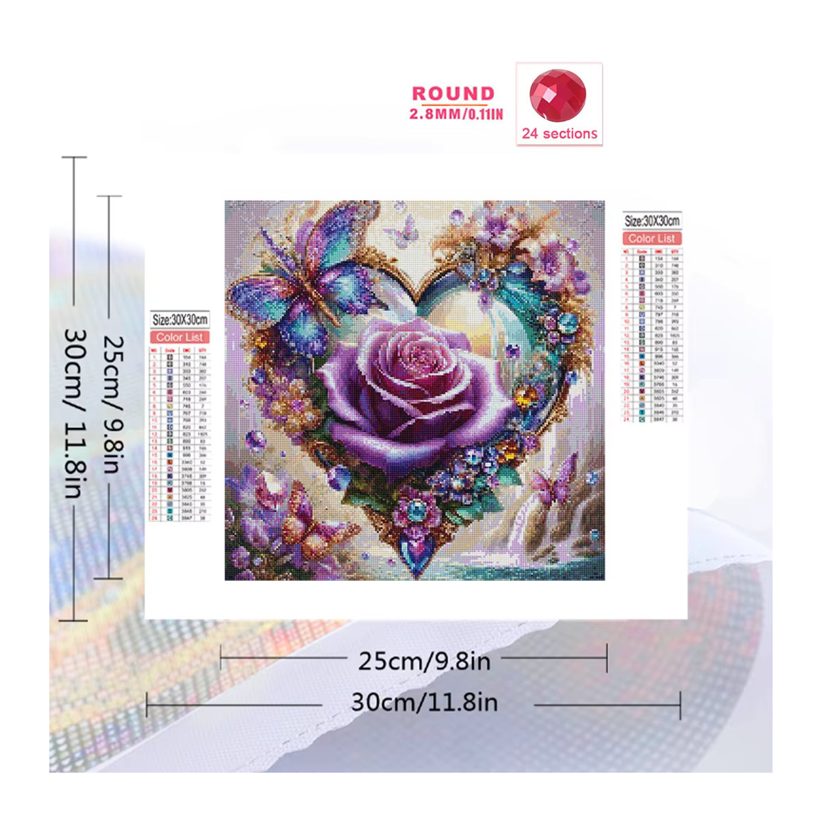 Evershine Diamantmalerei Rundes Mosaik mit Rosenblumen und Schmetterlingen in Mehrfarbig zur Wandmontage - Bild 2