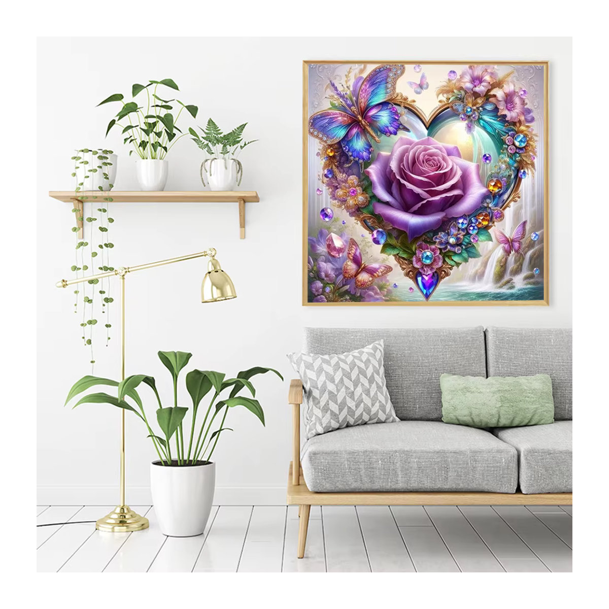 Evershine Diamantmalerei Rundes Mosaik mit Rosenblumen und Schmetterlingen in Mehrfarbig zur Wandmontage - Bild 3