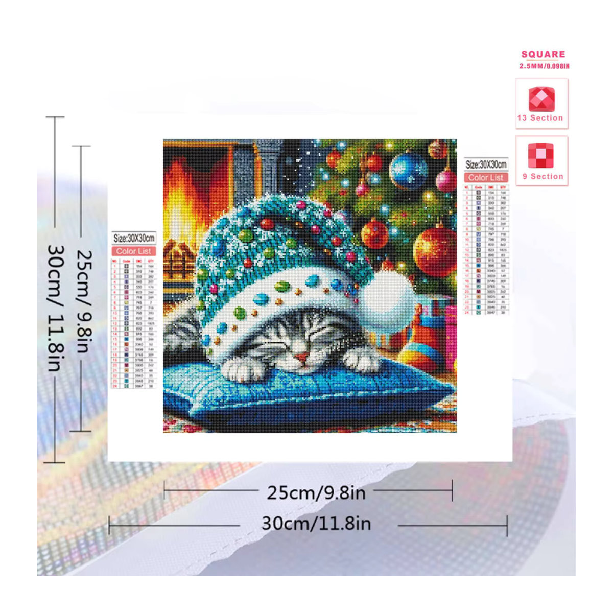 Evershine Diamantmalerei Set Katze im Winter mit Full Round Strass Steinen als Mosaik Bastelset für Weihnachtsdekorationen - Bild 2
