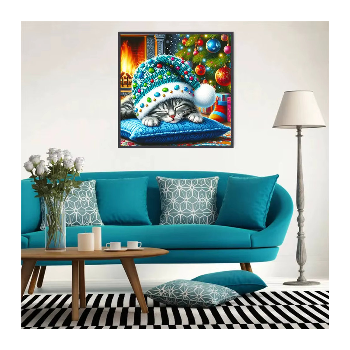 Evershine Diamantmalerei Set Katze im Winter mit Full Round Strass Steinen als Mosaik Bastelset für Weihnachtsdekorationen - Bild 3