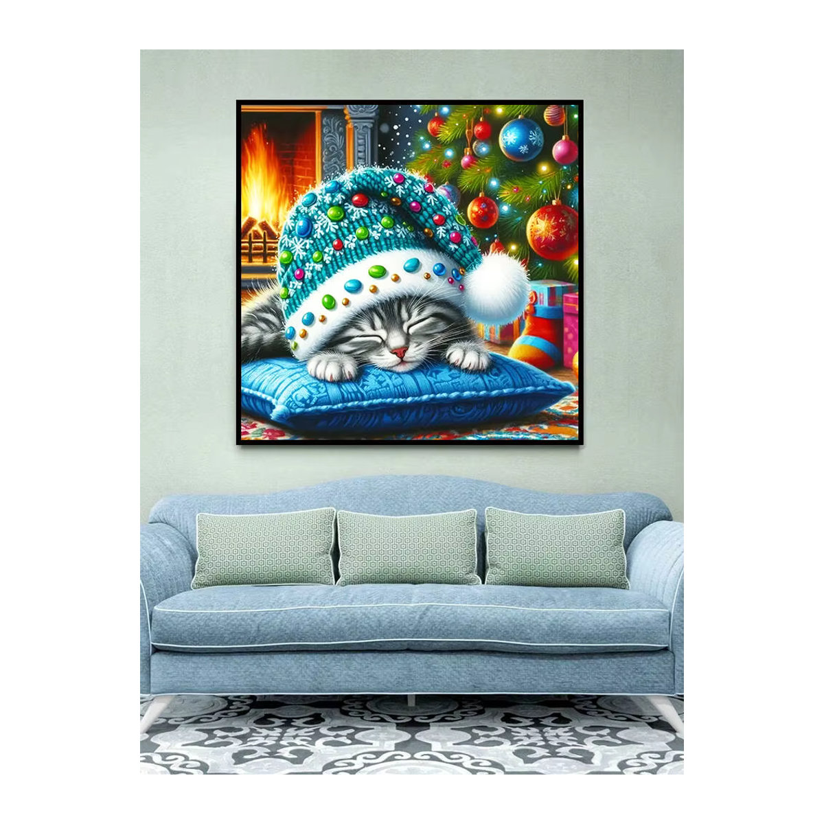 Evershine Diamantmalerei Set Katze im Winter mit Full Round Strass Steinen als Mosaik Bastelset für Weihnachtsdekorationen - Bild 4