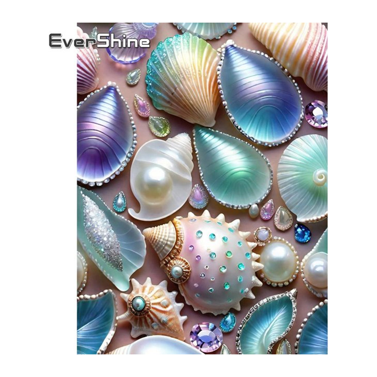Evershine Diamantmalerei Shell Rundes Landschafts-Mosaik Set mit bunten Steinen und Kunstharz zur Wandmontage - Bild 1