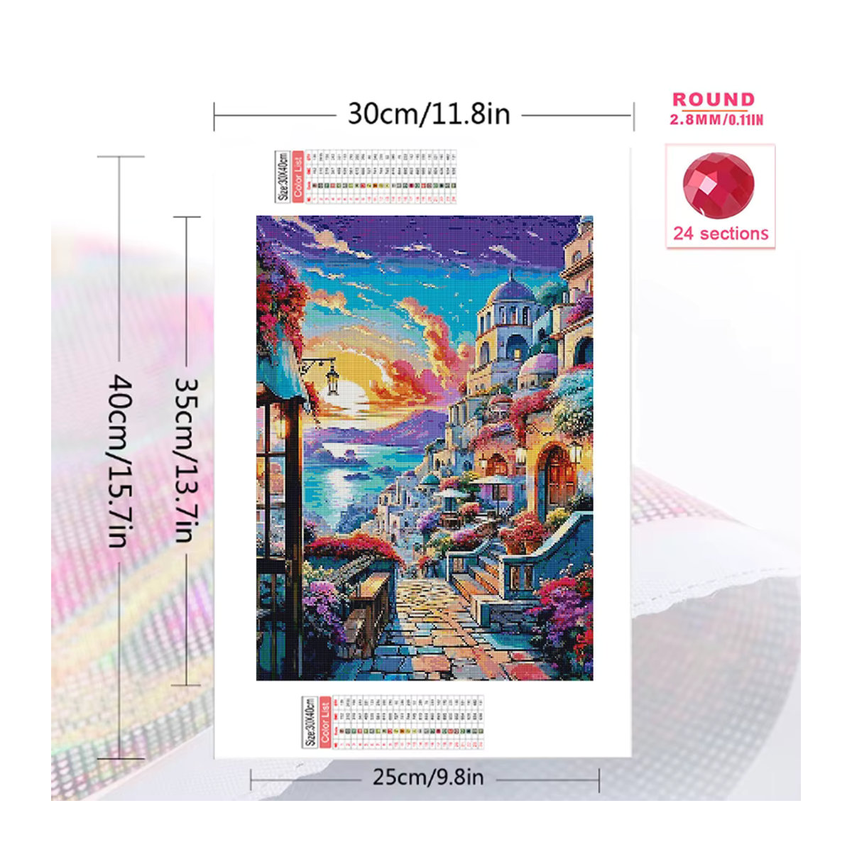 Evershine Diamantmalerei Stadtlandschaft mit Sonnenuntergang und Meer als mehrfarbige Mosaik-Stickerei - Bild 2